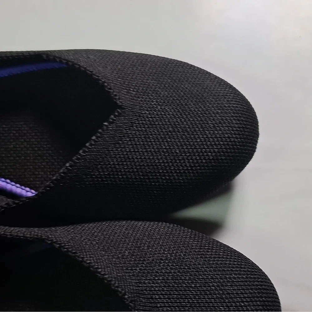 Rothy's Women's Black Knit Slip-On Ballet Flats Round Toe Blue Trim Comfort 10